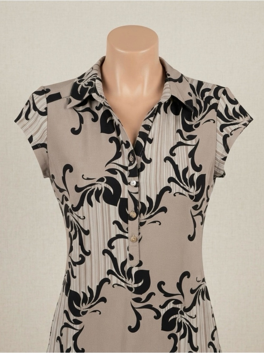 Alfani Beige and Black Scroll-Print Top